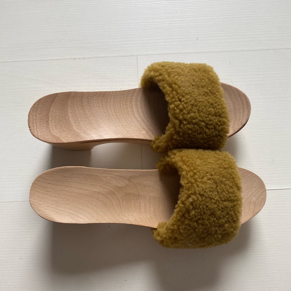 Zuzii Los Angeles Avocado fur midi wood heel clogs size 39 size 9 women’s - Picture 5 of 8